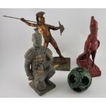 A clay figure of a Xian warrior, a bronzed composite figure of a Roman soldier,