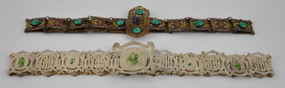 An Art Nouveau enamelled brass ladies' belt,