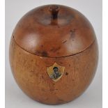 A Georgian style turned fruitwood tea caddy modelled as an apple, H.