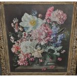 After Lionel Ellis, colour print, still life vase of flowers,