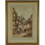Paul Marny (1829-1914, French), watercolour on paper, Continental Town, Berne?, signed lower left,
