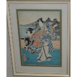 A 19th century Japanese woodblock print depicting Prince Genji by Kuni Sadi II, circa 1860,
