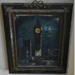 An early 20th century Big Ben clock picture with mother of pearl Inlay,