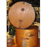 Two early 20th Century leather mounted plywood hat boxes