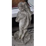 A concrete figure of Venus, in iconic Botticelli pose, on scallop shell base H.