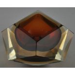 A 1970's amber and clear glass octagonal dish