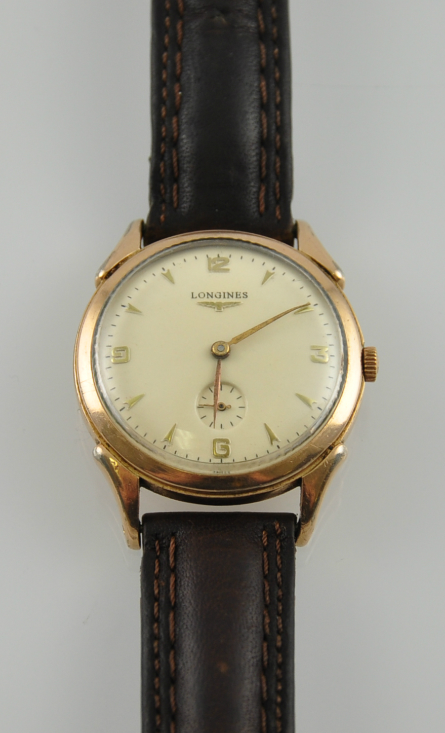 A gentleman's vintage 18ct gold plated Longines wristwatch,