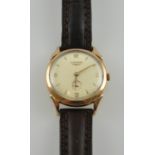 A gentleman's vintage 18ct gold plated Longines wristwatch,