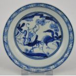 A 19th century Chinese porcelain plate decorated with a Luohan and a crane, D12.