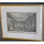 A Victorian lithograph depicting an Elizabethan interior, titled Drawing Room, Levens, Westmoreland,