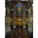 A 20th Century Russian School, study of a church interior, oil on canvas,