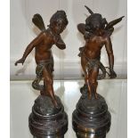 After Moreau, a pair of early 20th Century French bronze spelter figures, Playfulness and Eros,