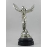 After Sykes, a Contemporary silvered model of the Spirit of Ecstasy, raised on a circular marble