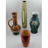 A collection of four pottery items, comprising three vases of various shapes, and a jug. (4)
