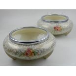 A. J. Wilkinson Ltd, England. Two Art Deco cream ground flower bowls, decorated in the Celtic Rose