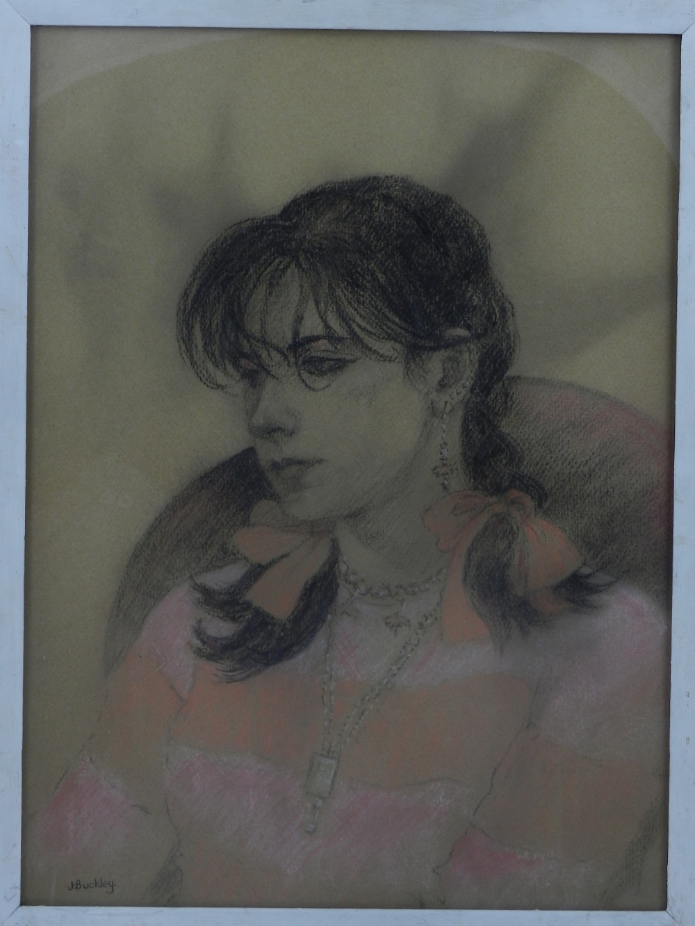 J. Buckley (20th century British school), portrait study of a lady, pastel drawing, signed lower