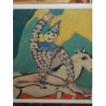 After Marc Chagall, Clown on a White Horse, coloured print. H: 61cm W: 51cm