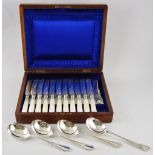A canteen of plated cutlery with faux mother of pearl handles,