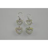 A pair of silver and opalite double heart earrings