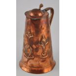 Joseph Sankey & Son, Art Nouveau embossed copper lidded jug,