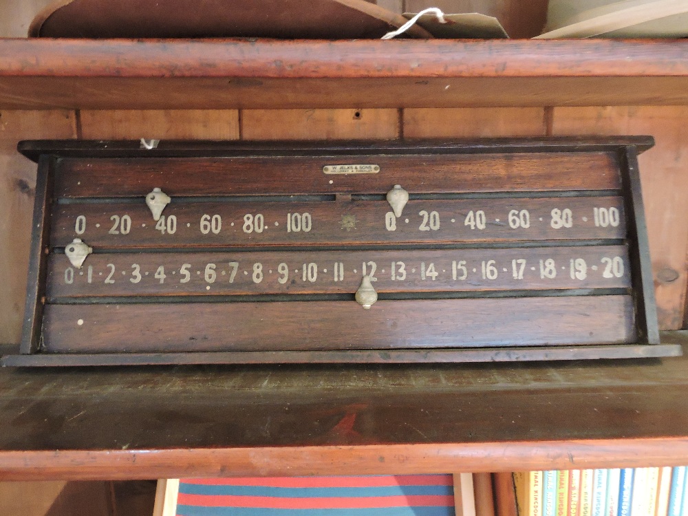 A vintage Jelks and Co mahogany snooker scoreboard