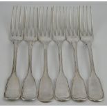 A set of 6 German silver 800 standard table forks and fiddle and thread pattern,