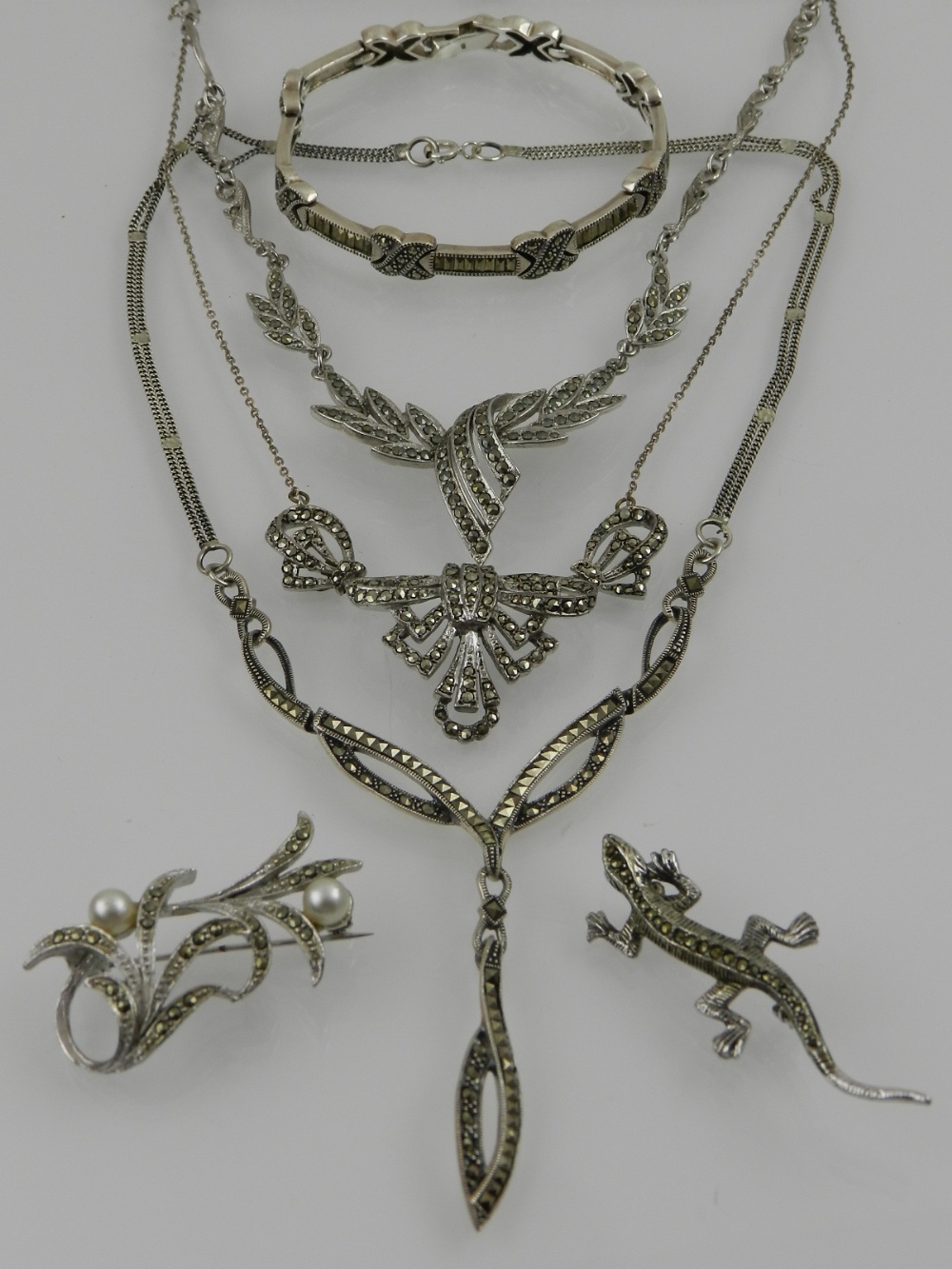 A collection of three Silver and white stone necklaces, stamped 925, together with a silver and - Image 2 of 2