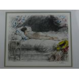 After Antoine Calbert (French, 1860-1944), Sleeping Nude, coloured lithograph, signed in pencil