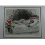 After Antoine Calbert (French, 1860-1944), Sleeping Nude, coloured lithograph, signed in pencil