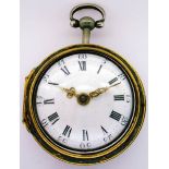 A mid 18th Century silver and shagreen pair case pocket watch,