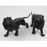 A pair of Japanese Meiji period cast bronze lions. L.