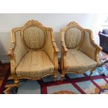 A pair of Louis XVI style tub shaped chairs,