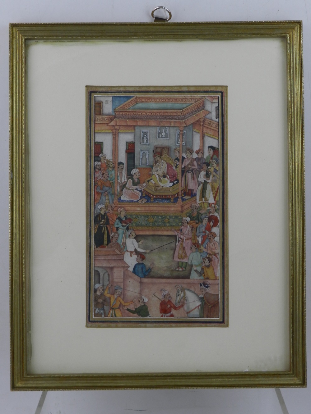 A late 19th / early 20th century Mughal style watercolour, depicting seated noblemen in a pergola. - Image 2 of 2