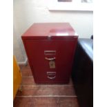 A red metal two drawer filing cabinet with key (A4)