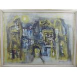 Gerdi Jacobs (Norway 1909-2001), 'Buildings and Faces', mixed media on board, signed and dated '