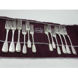 Six Georgian silver dinner forks, hallmarked London,