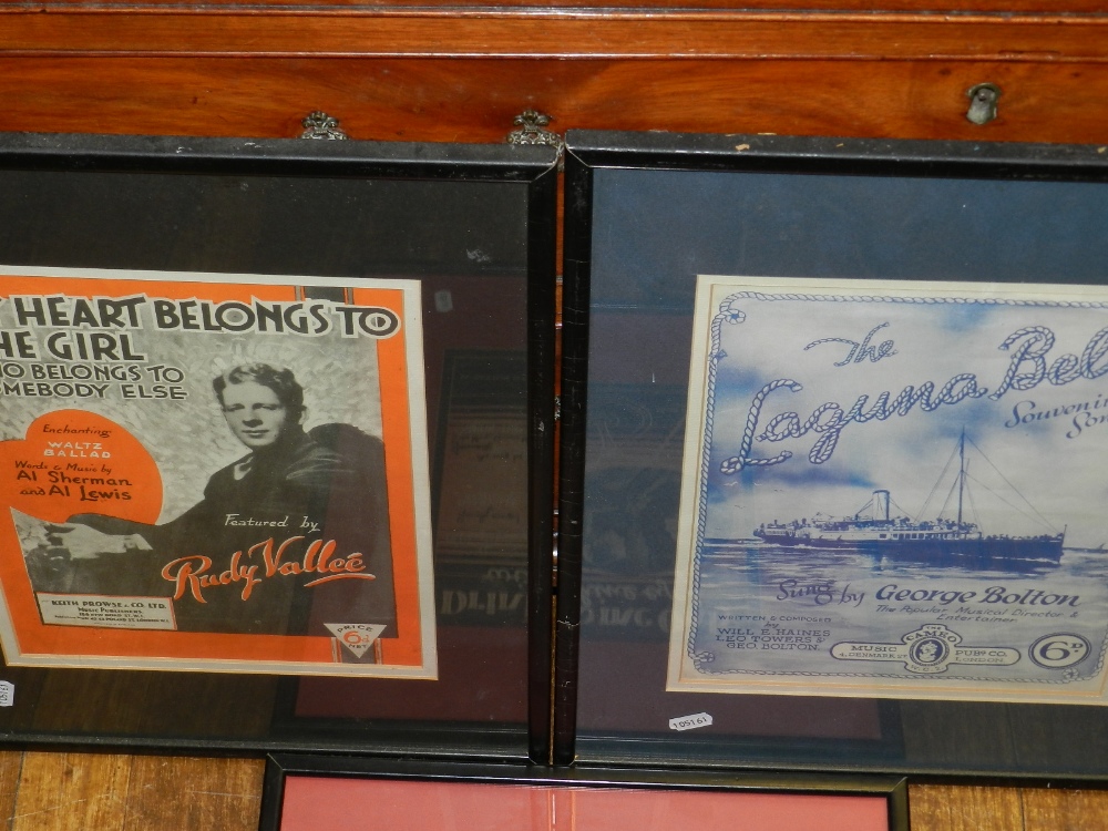 Five early 20th century music and bar posters, to include Rudy Vallee 'My Heart Belongs to the Girl, - Image 2 of 2