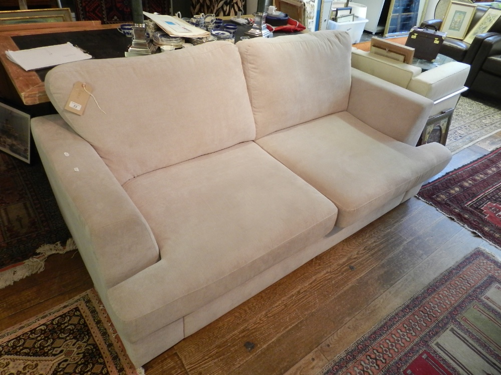 A contemporary mink two seater upholstered sofa, W.