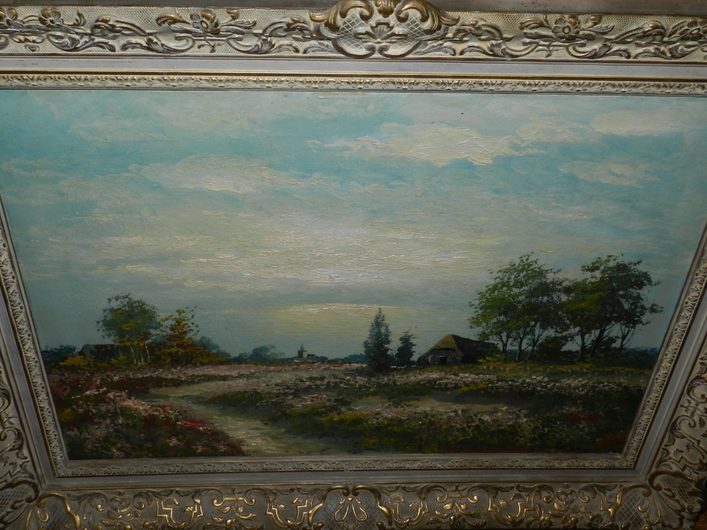 20th century Dutch school, cottage in a farm landscape, oil on canvas, unsigned, H. 50cm W.