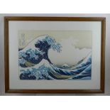 A Japanese coloured lithograph, Big Wave off Kanagawa, H. 24.5cm W. 37.