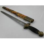 A late 18th / early 20th century Chinese court sword, having brass handle, and faux tortoiseshell