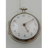An early 19th century silver pair cased pocket watch, the enamel dial marked Arabic numerals,