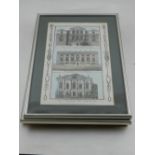 Eight 19th century coloured architectural engravings,