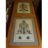 Two 19th century French prints depicting architectural studies. H. 38cm W.