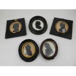 Five 19th century male and female portrait silhouettes mainly the Cooper family,