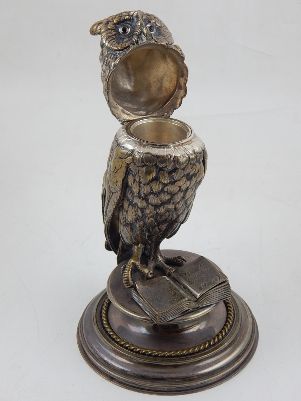 A late Victorian silver plated inkstand modelled as an owl, - Image 2 of 2