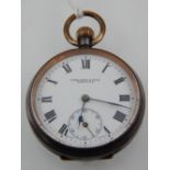 A steel Omega open faced pocket watch, retailed by Page Keen & Page, Plymouth,