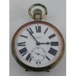 A white metal Mappin & Webb open faced pocket watch, the enamel dial with Roman numerals,