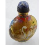 A Chinese Peking glass snuff bottle, polychrome decorated with swans and flowers,