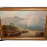 Early 20th century European School, Mountain lake landscape, oil on canvas, H. 50cm, W. 75cm.